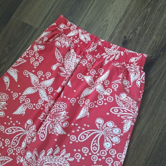 💙 Umgee Wide Leg Flowy Fringe Floral Linen Blend Size L/XL Boho Pants - Picture 4 of 8